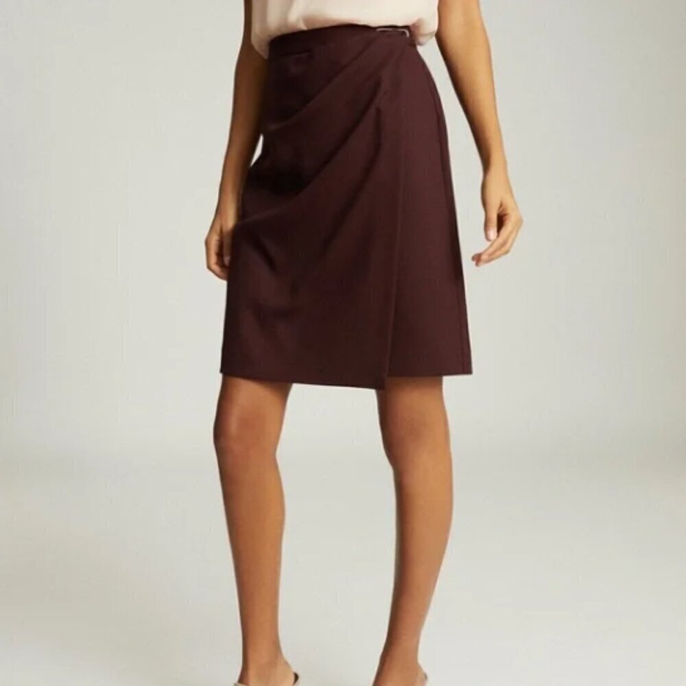 NWT‎ Reiss Maroon Wool Blend Freya Pencil Skirt Size 6